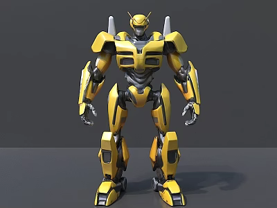 Yellow Robot Sculpture Metal Carving With Detailed Mechanical Structure And Standing Pose 3d model