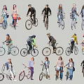 Group of Diverse People Riding Different Types of Bicycles in Various Styles
