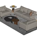 Modern Light Gray Sofa Coffee Table Set with Three-Seater Armchair Round Table and Decorative Items