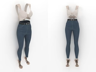 Animal Model Wearing Beige Vest Dark Blue Jeans And High Heels On White Background 3d model