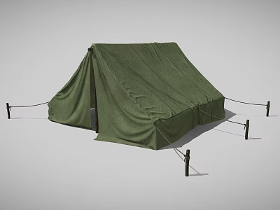 Portable Green Camping Tent Furniture With Ropes And Wooden Stakes For Outdoor Use 3d model