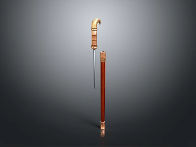 Elegant Walking Canes With Golden Handle Red Shaft And Metal Tip Design 3d model