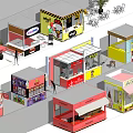 Colorful Street Kiosks With Diverse Designs And Pedestrian Activity