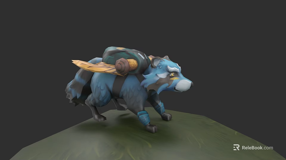 Fantasy Character Riding Blue Gray Raccoon Like Creature With Yellow Wing Armor 3d model 