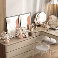 Modern Bedroom Dresser With Round Mirror Vase Of Flowers Framed Art Chair And Window Trees