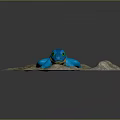 Vibrant Blue Lizard Resting On Light Colored Sandy Rock Surface Against Dark Background