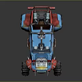 Rugged Military Off Road Vehicle With Blue Red Body Large Tires And Mounted Weapons