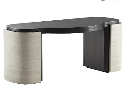 Modern Office Desk With Curved Black Tabletop And Beige Stone Legs 3d model