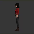 Woman In Red Shirt Gray Pants And Brown Boots With Tool Belt