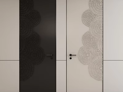 Modern Black And White Hinged Doors With Decorative Circular Patterns For Home Interior 3d model