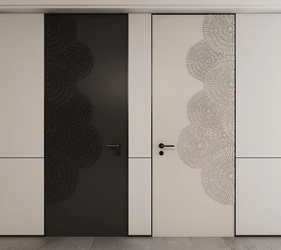 Modern Black And White Hinged Doors With Decorative Circular Patterns For Home Interior 3d model