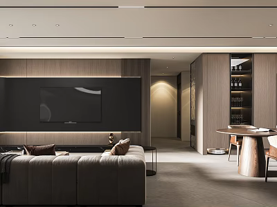Modern Minimalist Living Dining Room Interior With Sofa TV Wall And Dining Table 3d model