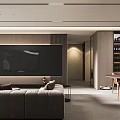 Modern Minimalist Living Dining Room Interior With Sofa TV Wall And Dining Table