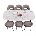 Modern Marble Oval Dining Table Set With Six Gray Chairs Tableware And Fruit Plate 3d model