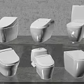 Modern White Toilets with Various Designs on Concrete Display Platform 3d model