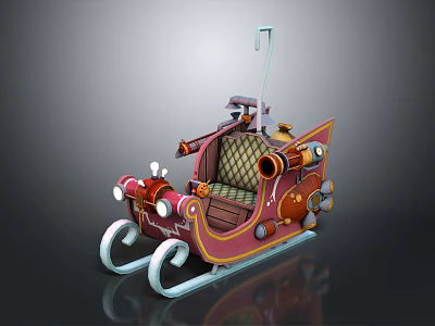 Vintage Style Sleigh Shaped Amusement Ride With Red Brown Metal Decorations And Seats 3d model