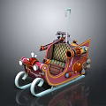 Vintage Style Sleigh Shaped Amusement Ride With Red Brown Metal Decorations And Seats