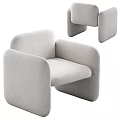 Modern Beige Accent Chair With Rounded Armrests And Soft Comfortable Fabric 3d model