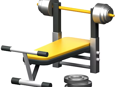 Complete Sports Equipment for Home Workout Including Yellow Weight Bench Barbell and Dumbbells 3d model