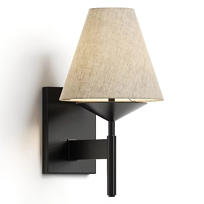 Modern Minimalist Wall Lamp With Black Metal Bracket And Beige Linen Lampshade Design 3d model