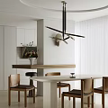 Modern Open Restaurant Interior With Wooden Dining Table Pendant Light And Floral Decor