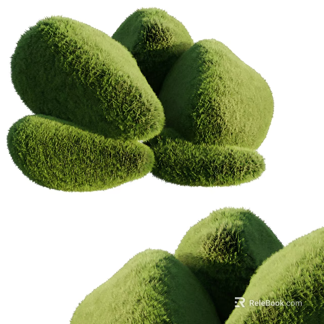 Green Grass Covered Bonsai Pot Plant With Rounded Stone Like Shapes 3d model 