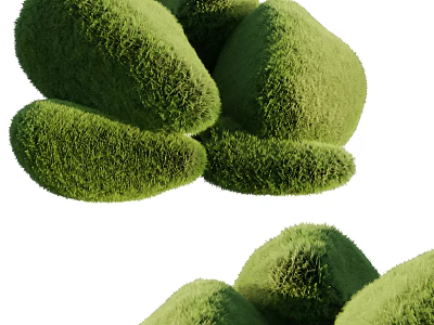 Green Grass Covered Bonsai Pot Plant With Rounded Stone Like Shapes 3d model