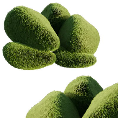 Green Grass Covered Bonsai Pot Plant With Rounded Stone Like Shapes 3d model