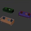 Modern Colorful Sofas In Black Blue Orange With Decorative Pillows And Metal Legs