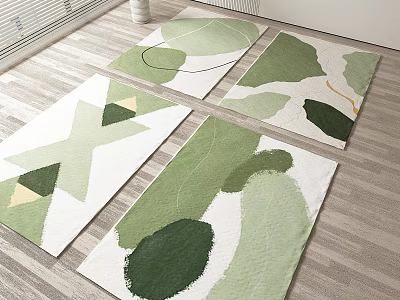 Square Rugs With Green Abstract Leaf Patterns On White Background For Living Room 3d model