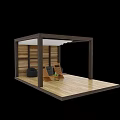 Outdoor Garden Nook With Wooden Platform Slat Walls Recliner Chairs And Stone Cushions