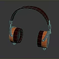 Modern Computer Headphones With Red Leather Headband And Orange Ear Cushions
