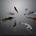 Various Fish Species in Different Colors Arranged in Circle on Dark Background