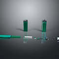 Green Lighters With Various Component Parts For Daily Household Use