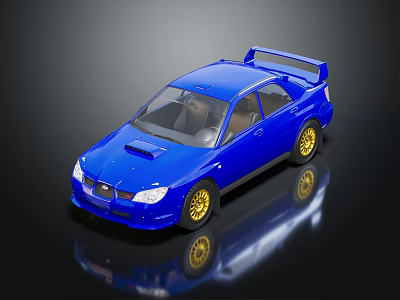 Blue Sports Car With Rear Spoiler And Gold Wheels Shiny Exterior Design 3d model