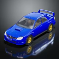 Blue Sports Car With Rear Spoiler And Gold Wheels Shiny Exterior Design