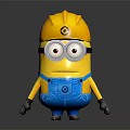 Cute Minion Character with Yellow Helmet Goggles and Blue Overalls as Fictional Creature
