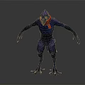 Purple Humanoid Bird Game Movie Character With Red Scarf Sharp Claws And Bird Like Beak