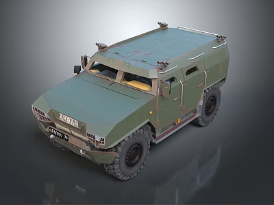 Military Green AMAROK Armored Vehicle With Off Road Tires And Roof Lights 3d model