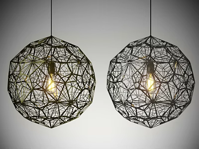 Modern Spherical Chandeliers With Black Metal Frame And Illuminated Bulbs On Gray Background 3d model