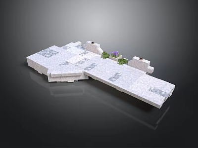 White Stone Paved Platform Design With Interlocking Tiles And Green Plant Decorations 3d model
