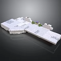 White Stone Paved Platform Design With Interlocking Tiles And Green Plant Decorations