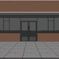 Glass Double Doors In Modern Commercial Exterior With Large Windows Brown Facade And Stone Floor