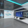 Modern Tech Exhibition Hall With Digital Screens Data Visualization And Display Counters