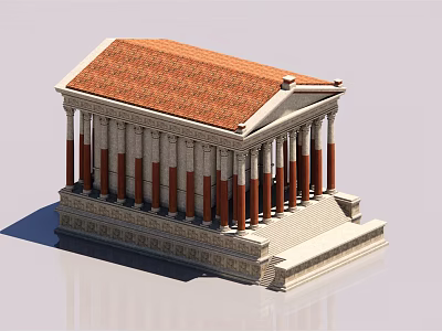 European Style Architecture With Red Tiled Roof White Columns And Stone Steps 3d model