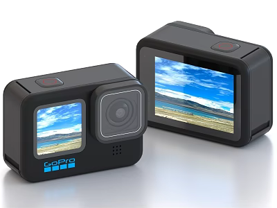 GoPro Black Action Cameras Two Household Items With Screens Showing Scenic Views 3d model