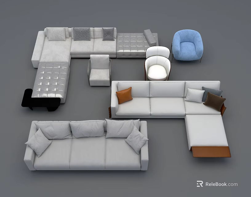Modern Sofa Set With Versatile Modules Multiple Layouts Light Tones And Matching Armchairs 3d model
