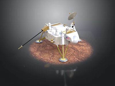 Lunar Lander Model With Antenna And Landing Legs On Moon Surface Brown Soil 3d model