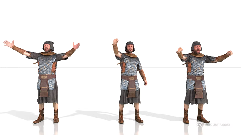Medieval Men Wearing Armor With Various Poses And Gestures 3d model 