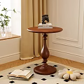 Round Wooden Side Table With Stack Of Books And Horse Figurine In Room Corner